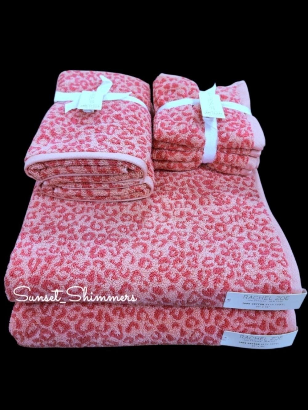 8pc Rachel Zoe Pink Leopard Cheetah Animal Print Bath Hand Washcloth Towel Set